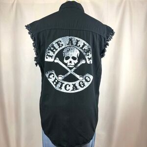 ALLEY CHICAGO Mens (S) Black Sleeveless Button Up Shirt Punk Biker Cotton Retro